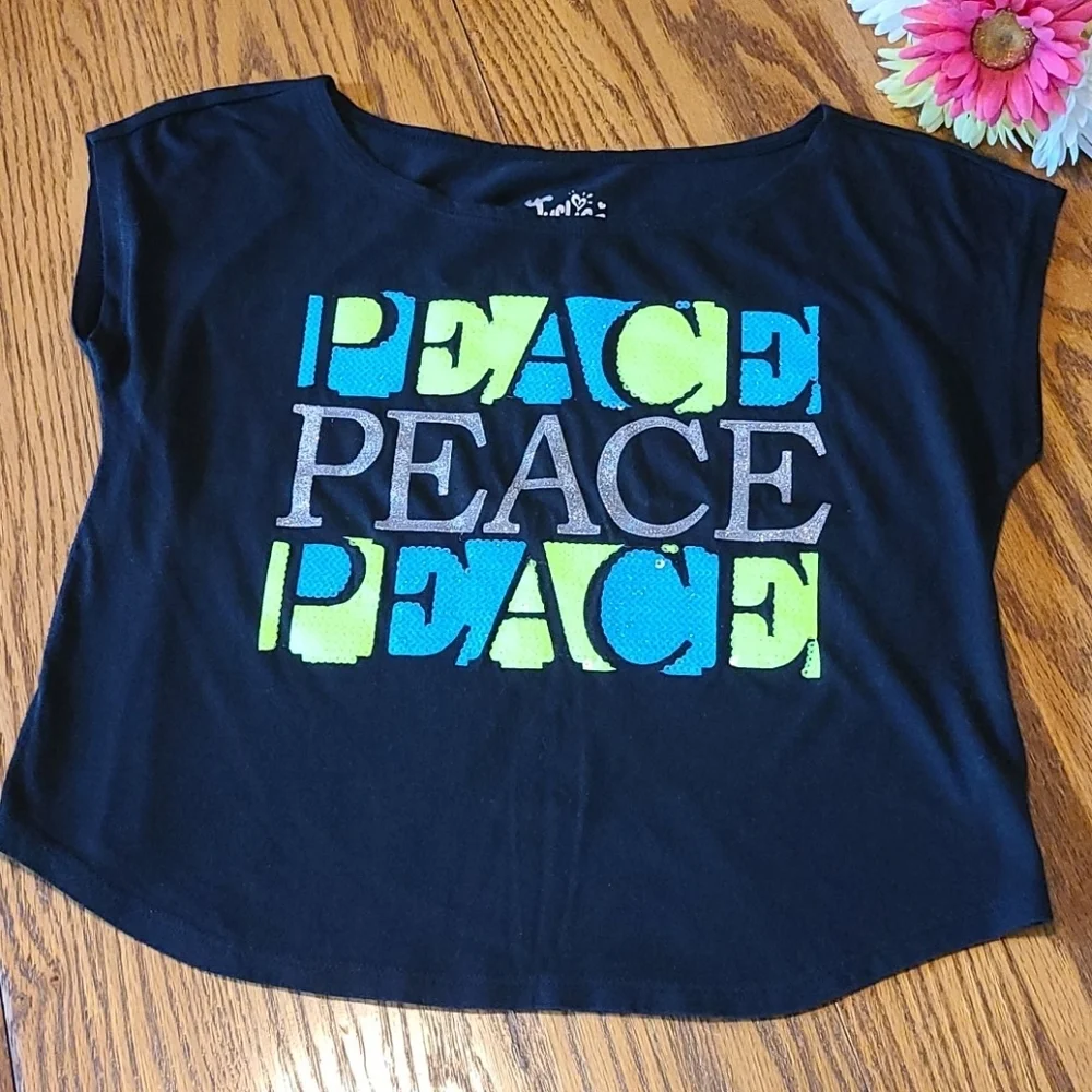 Justice PEACE Black Short Sleeved Shirt - Size 10